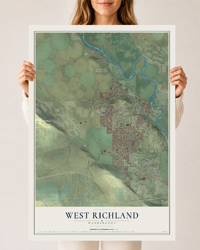 Map of West Richland, Washington, 24 x 36 inch unframed archival matte print