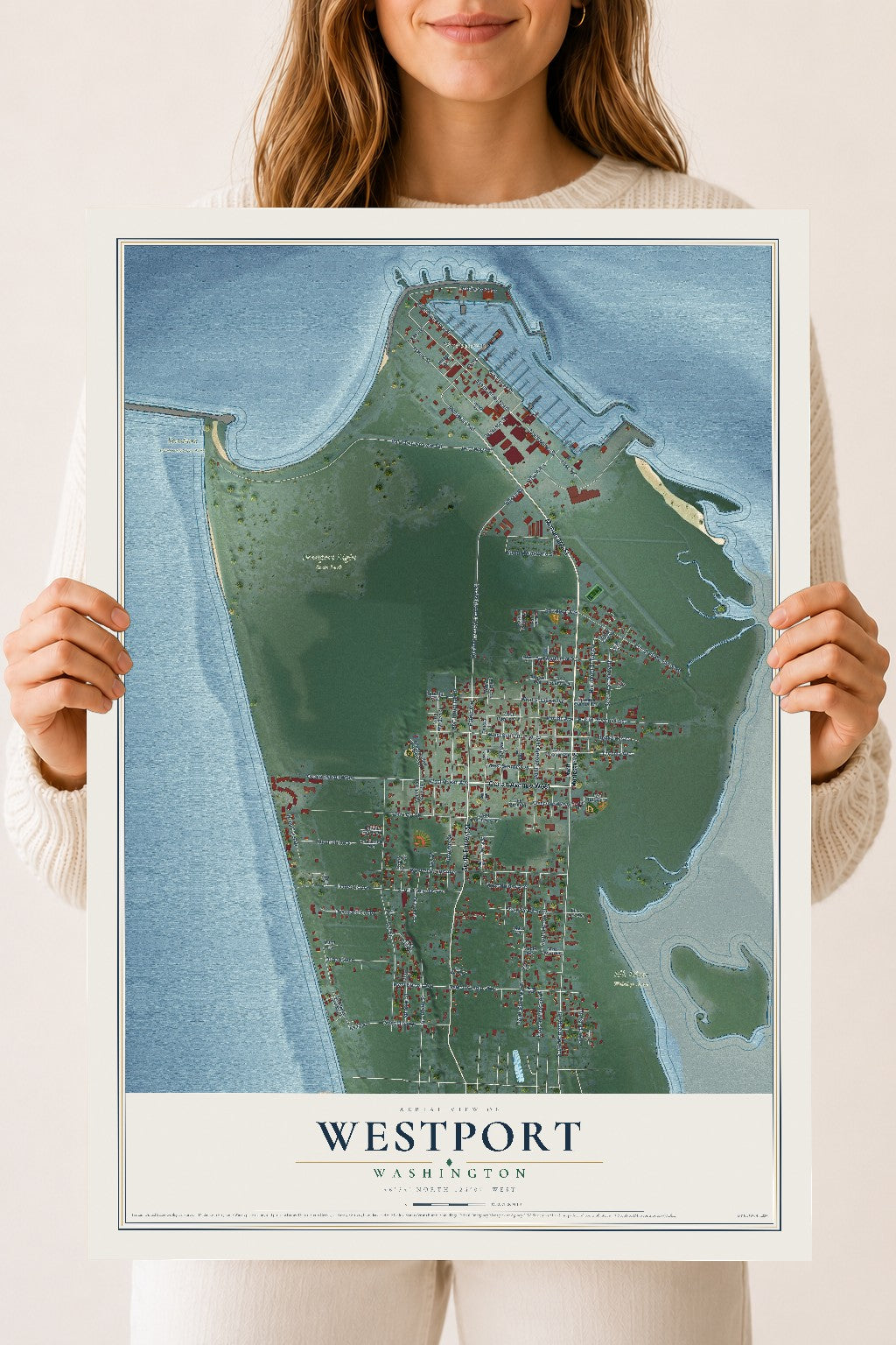Map of Westport, Washington, 18 x 24 inch unframed archival matte print