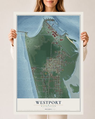 Map of Westport, Washington, 24 x 36 inch unframed archival matte print
