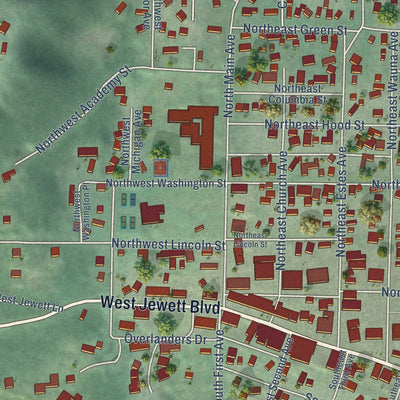 Close-up of the map of White Salmon, Washington print showing street and building detail