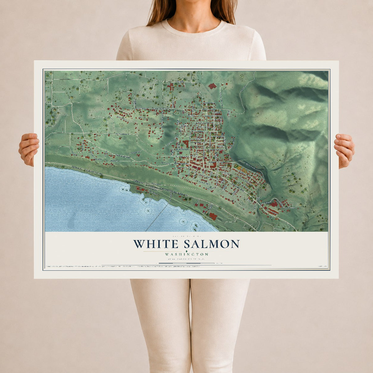 Map of White Salmon, Washington, 24 x 36 inch unframed archival matte print