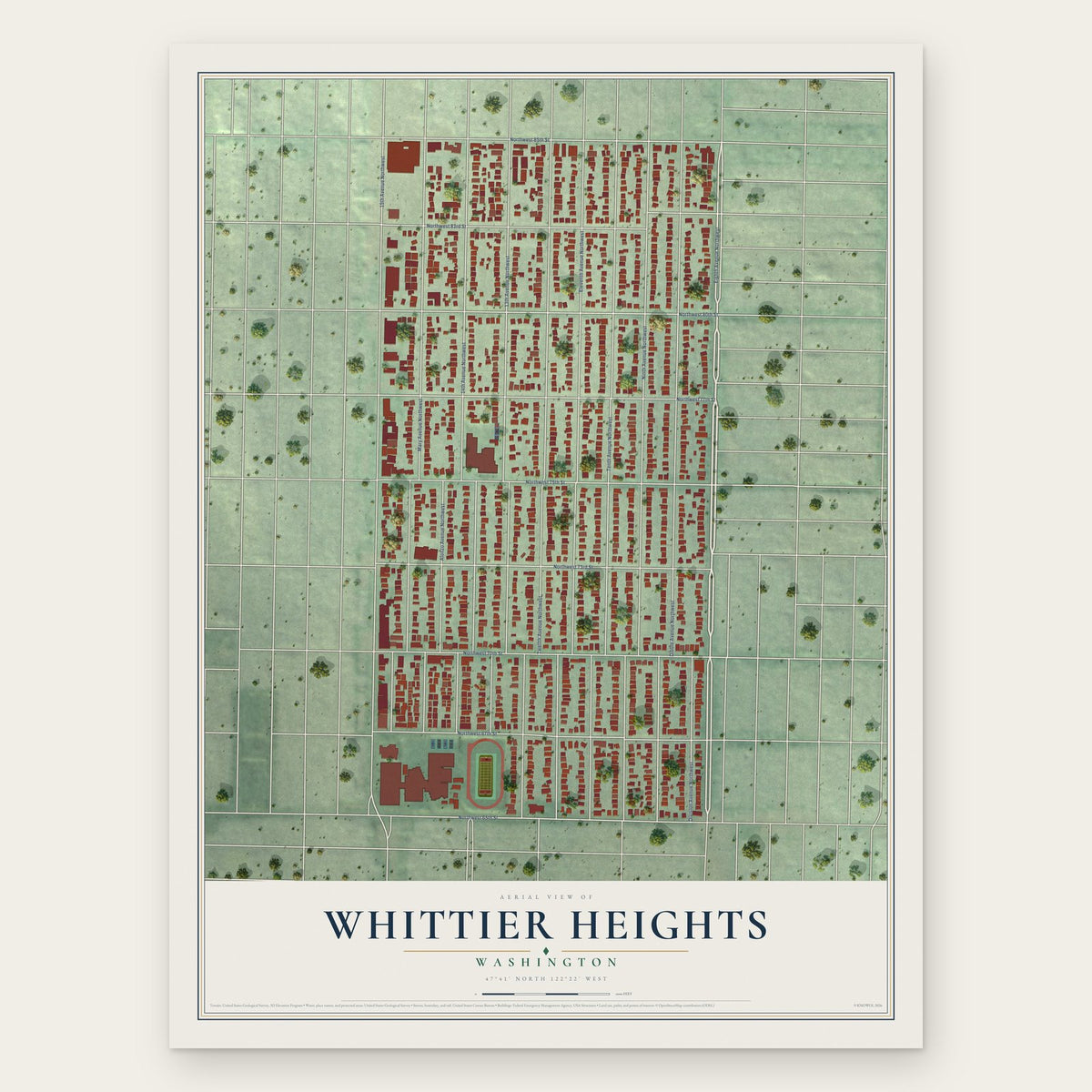 Whittier Heights, Washington map print, the full design