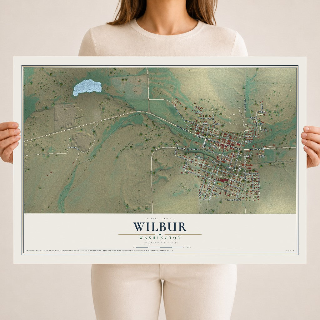 Map of Wilbur, Washington, 18 x 24 inch unframed archival matte print