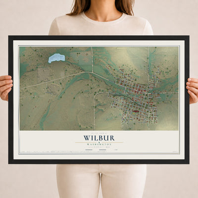 Map of Wilbur, Washington, 18 x 24 inch print in a black wood frame