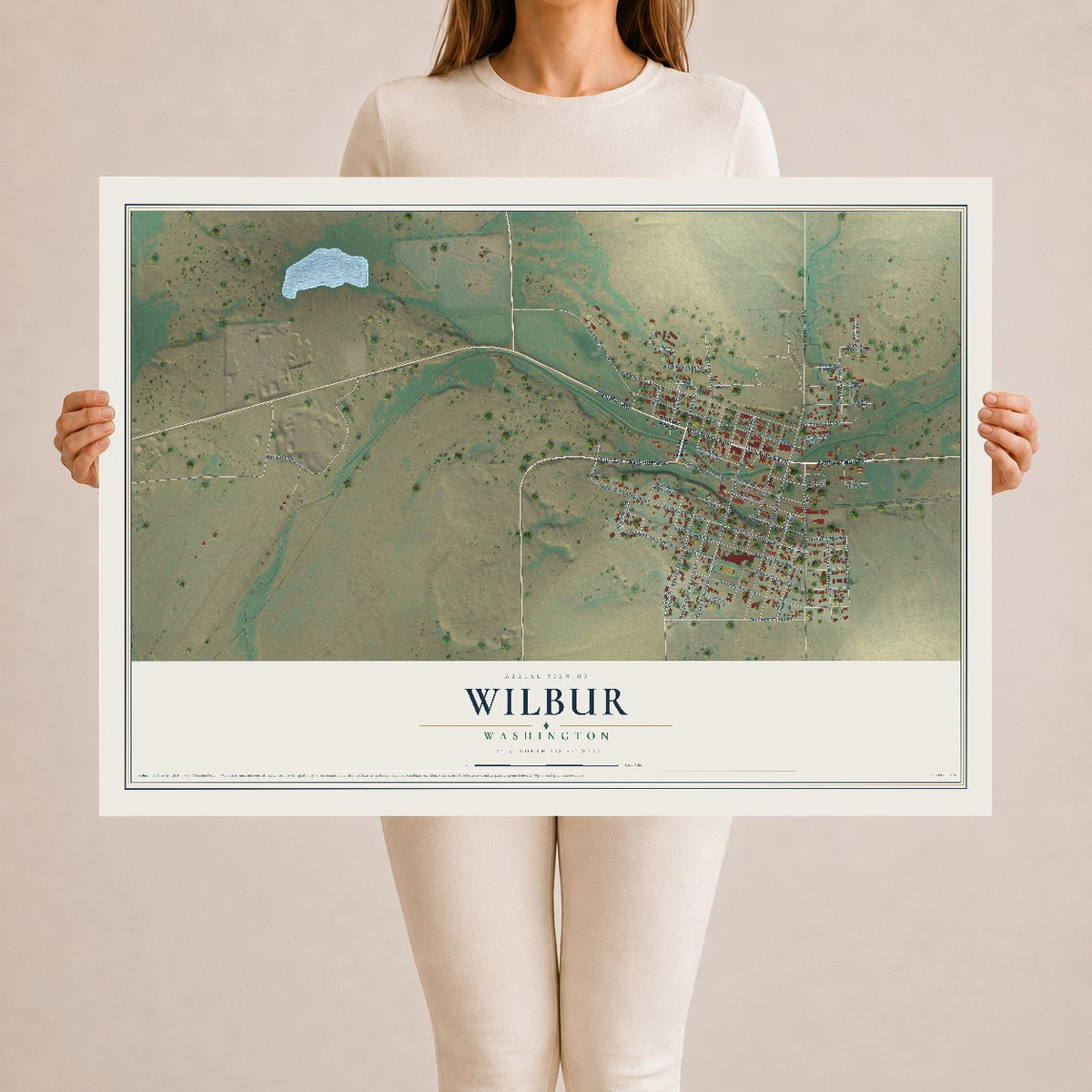Map of Wilbur, Washington, 24 x 36 inch unframed archival matte print