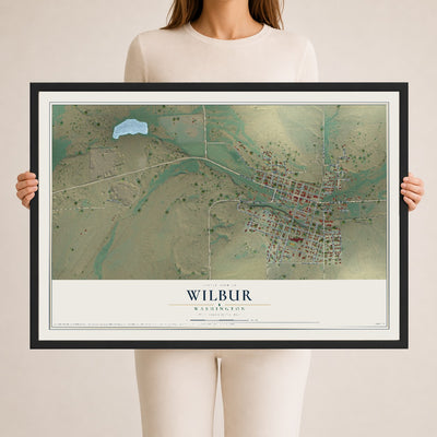Map of Wilbur, Washington, 24 x 36 inch print in a black wood frame