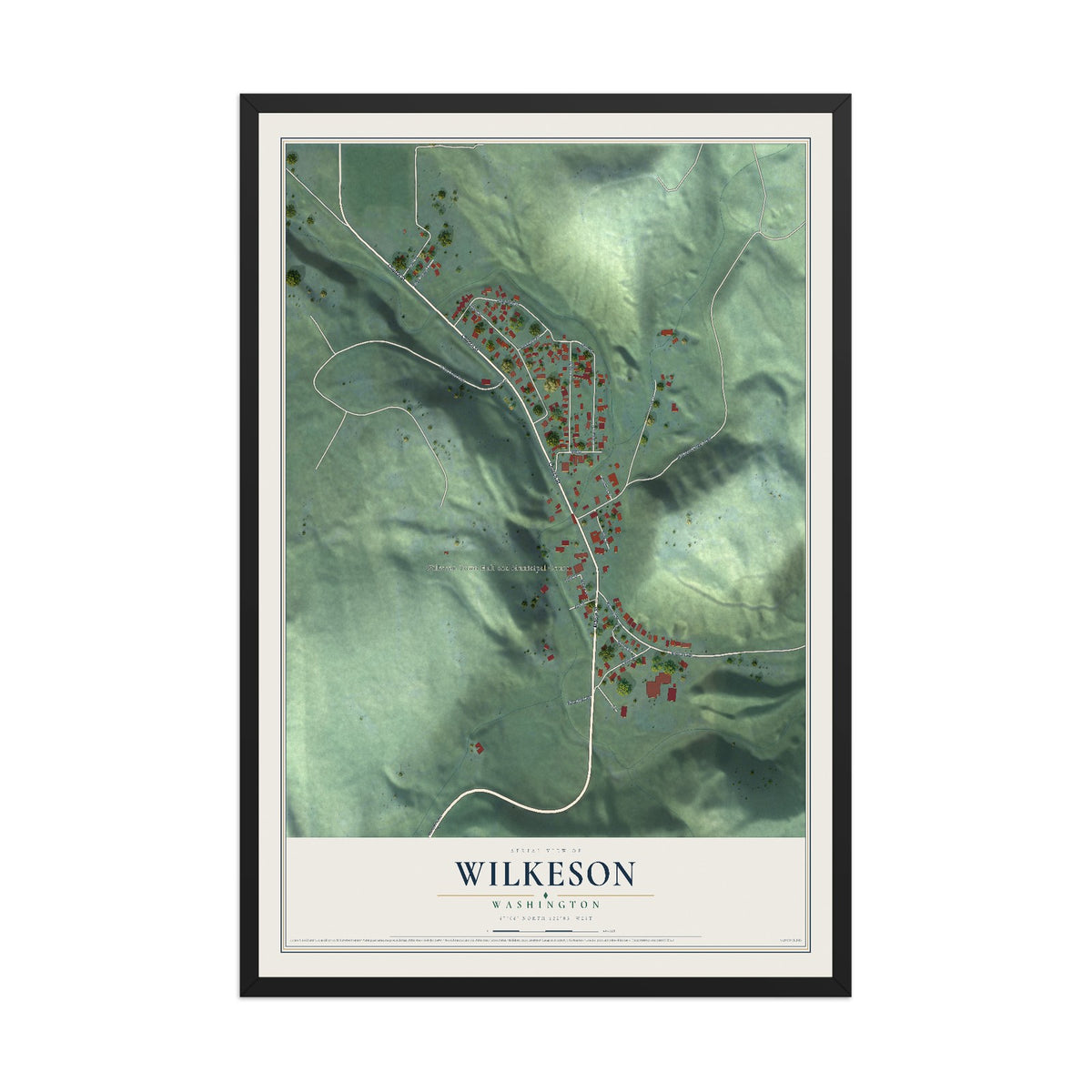 Map of Wilkeson, Washington, 12 x 18 inch print in a black wood frame