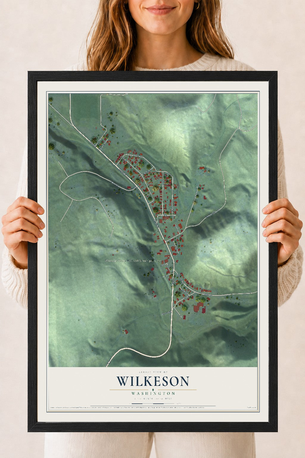 Map of Wilkeson, Washington, 18 x 24 inch print in a black wood frame