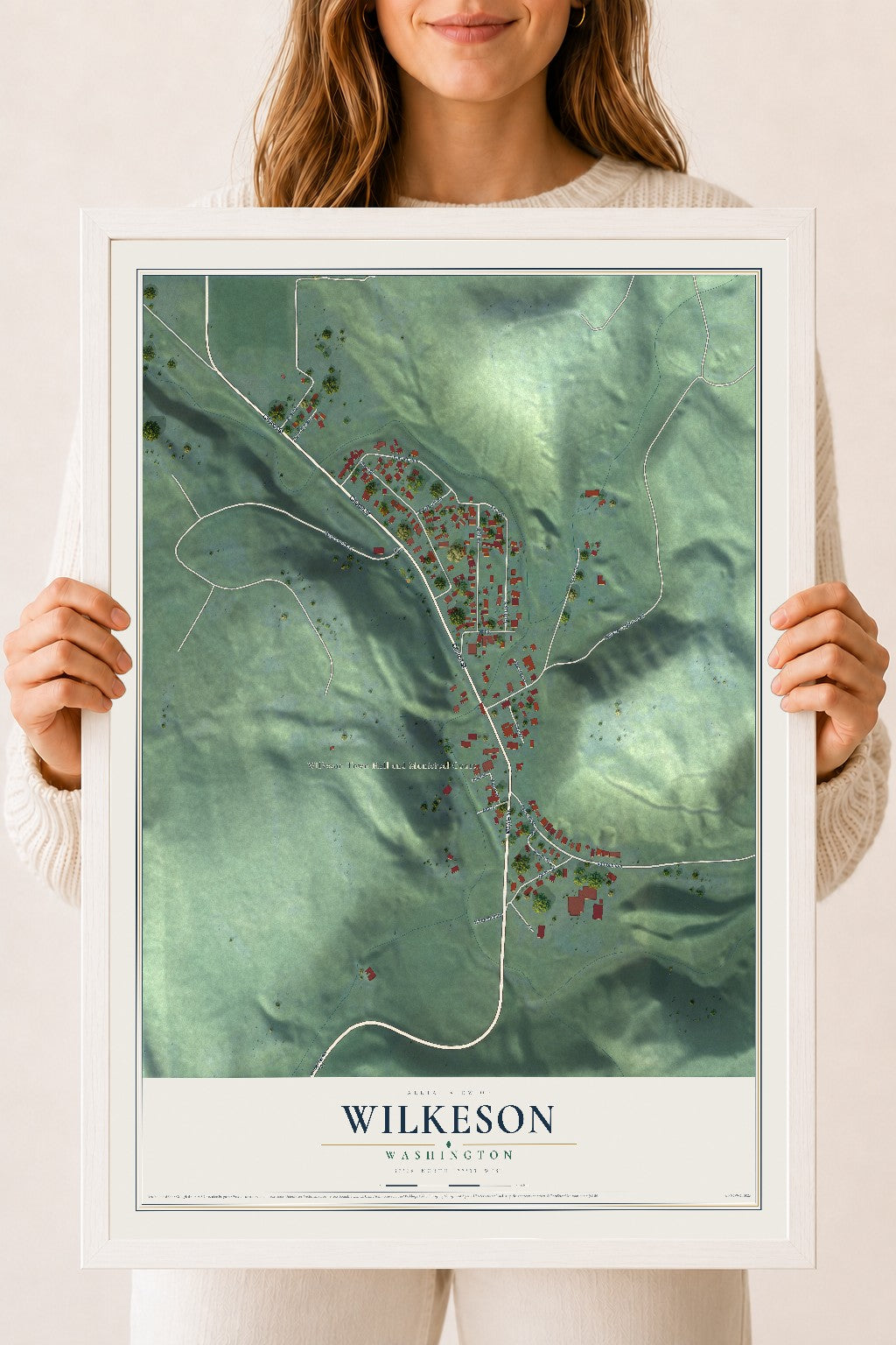 Map of Wilkeson, Washington, 18 x 24 inch print in a white wood frame