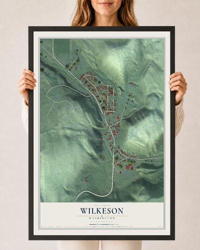Map of Wilkeson, Washington, 24 x 36 inch print in a black wood frame