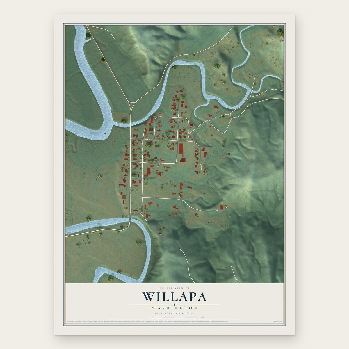 Willapa, Washington map print, the full design