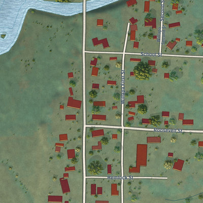 Close-up of the map of Willapa, Washington print showing street and building detail
