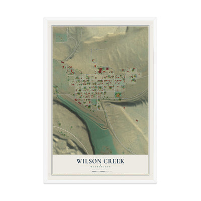 Map of Wilson Creek, Washington, 12 x 18 inch print in a white wood frame