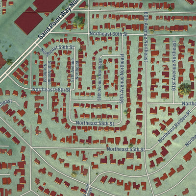 Close-up of the map of Windermere, Washington print showing street and building detail