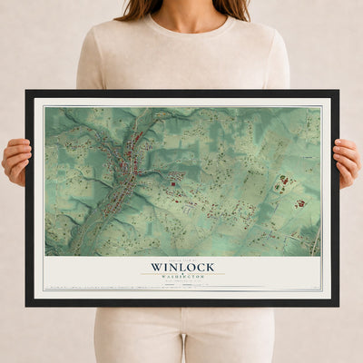 Map of Winlock, Washington, 12 x 18 inch print in a black wood frame