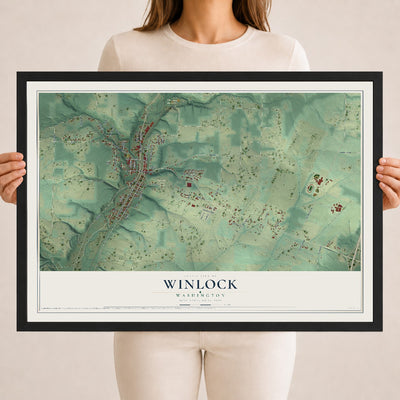 Map of Winlock, Washington, 18 x 24 inch print in a black wood frame