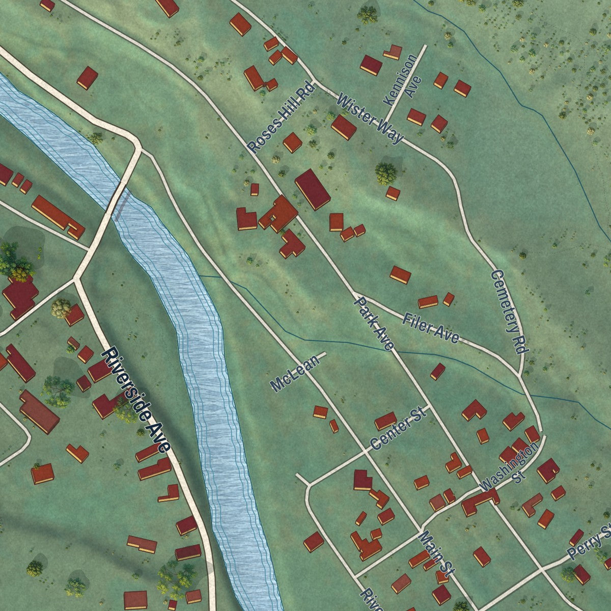 Close-up of the map of Winthrop, Washington print showing street and building detail