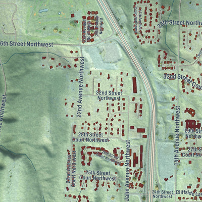 Close-up of the map of Wollochet, Washington print showing street and building detail