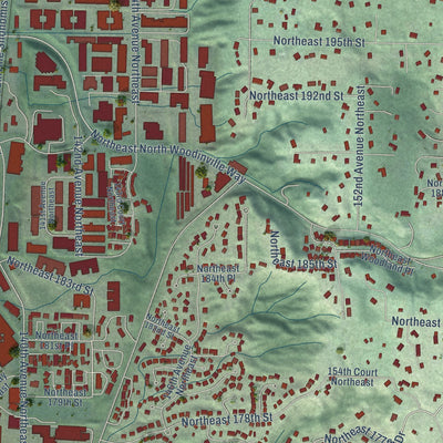 Close-up of the map of Woodinville, Washington print showing street and building detail