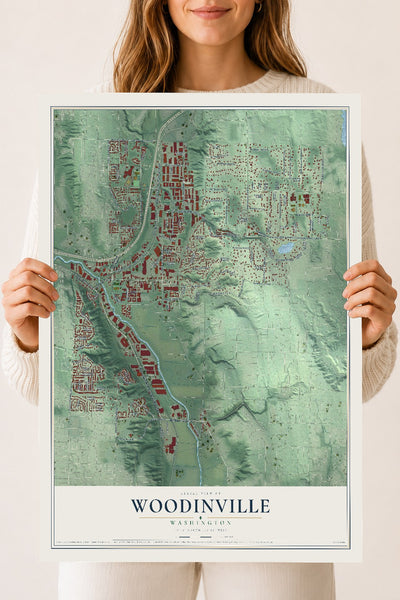 Map of Woodinville, Washington, 18 x 24 inch unframed archival matte print