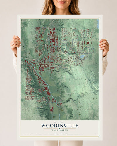 Map of Woodinville, Washington, 24 x 36 inch unframed archival matte print
