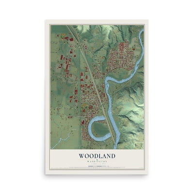 Map of Woodland, Washington, 12 x 18 inch unframed archival matte print