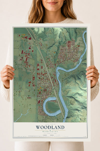 Map of Woodland, Washington, 18 x 24 inch unframed archival matte print