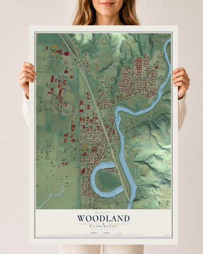 Map of Woodland, Washington, 24 x 36 inch unframed archival matte print