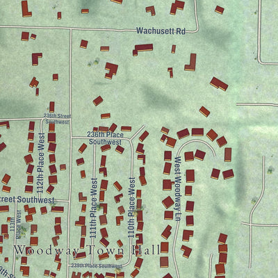 Close-up of the map of Woodway, Washington print showing street and building detail