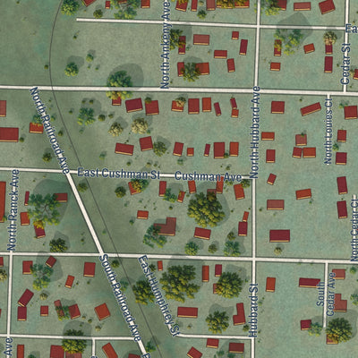 Close-up of the map of Yacolt, Washington print showing street and building detail
