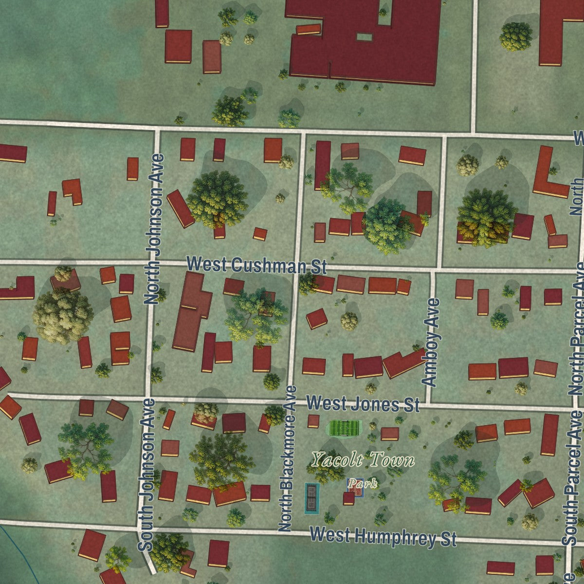 Second close-up of the map of Yacolt, Washington print showing more streets and buildings