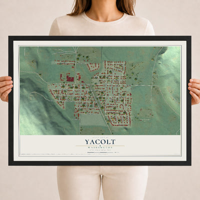Map of Yacolt, Washington, 18 x 24 inch print in a black wood frame