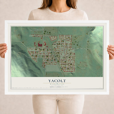 Map of Yacolt, Washington, 18 x 24 inch print in a white wood frame