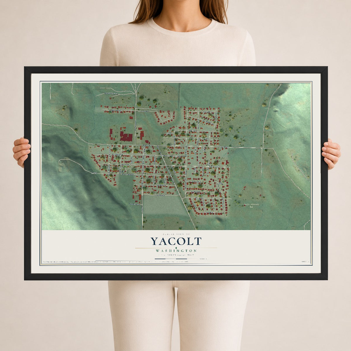 Map of Yacolt, Washington, 24 x 36 inch print in a black wood frame
