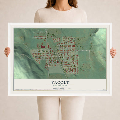 Map of Yacolt, Washington, 24 x 36 inch print in a white wood frame