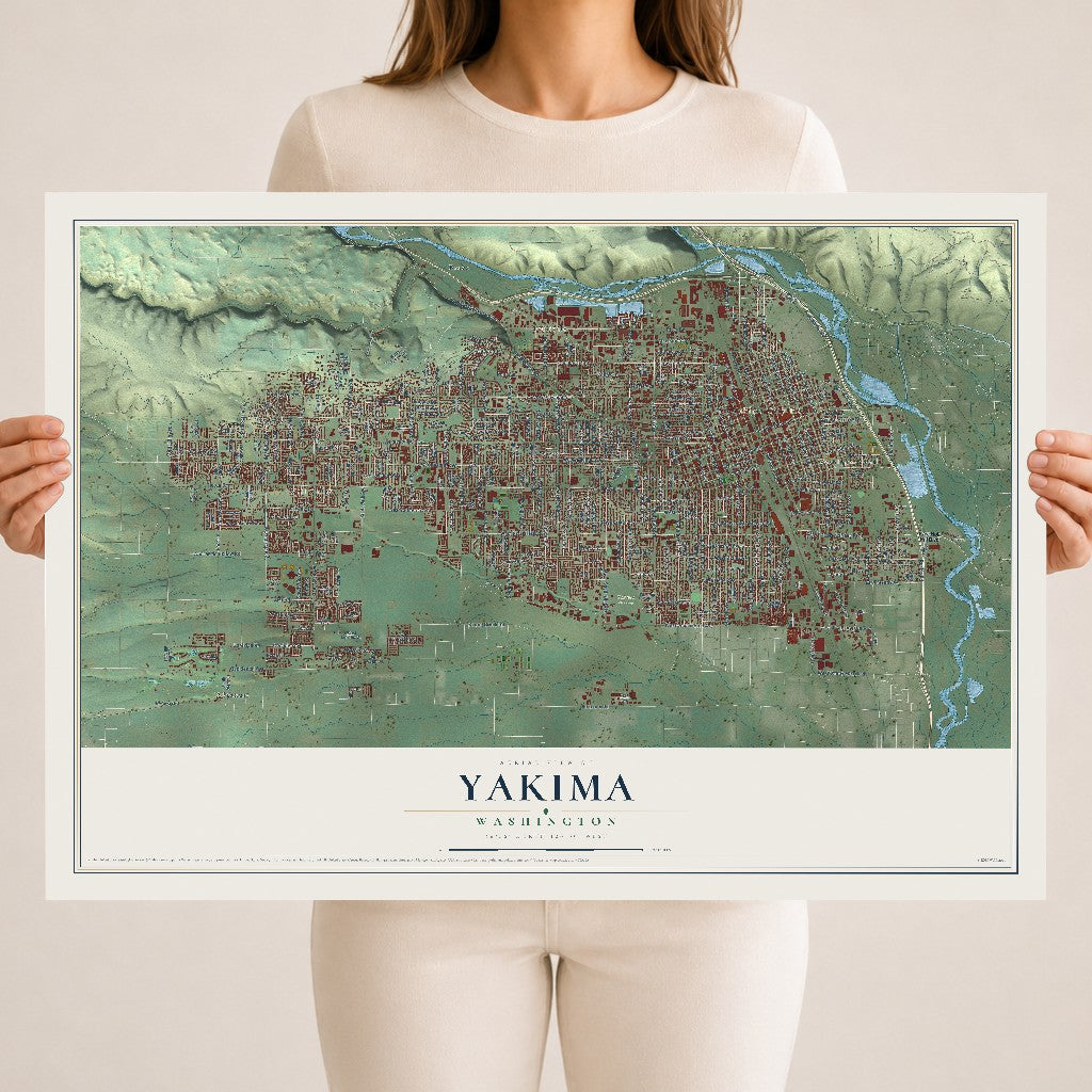 Map of Yakima, Washington, 18 x 24 inch unframed archival matte print