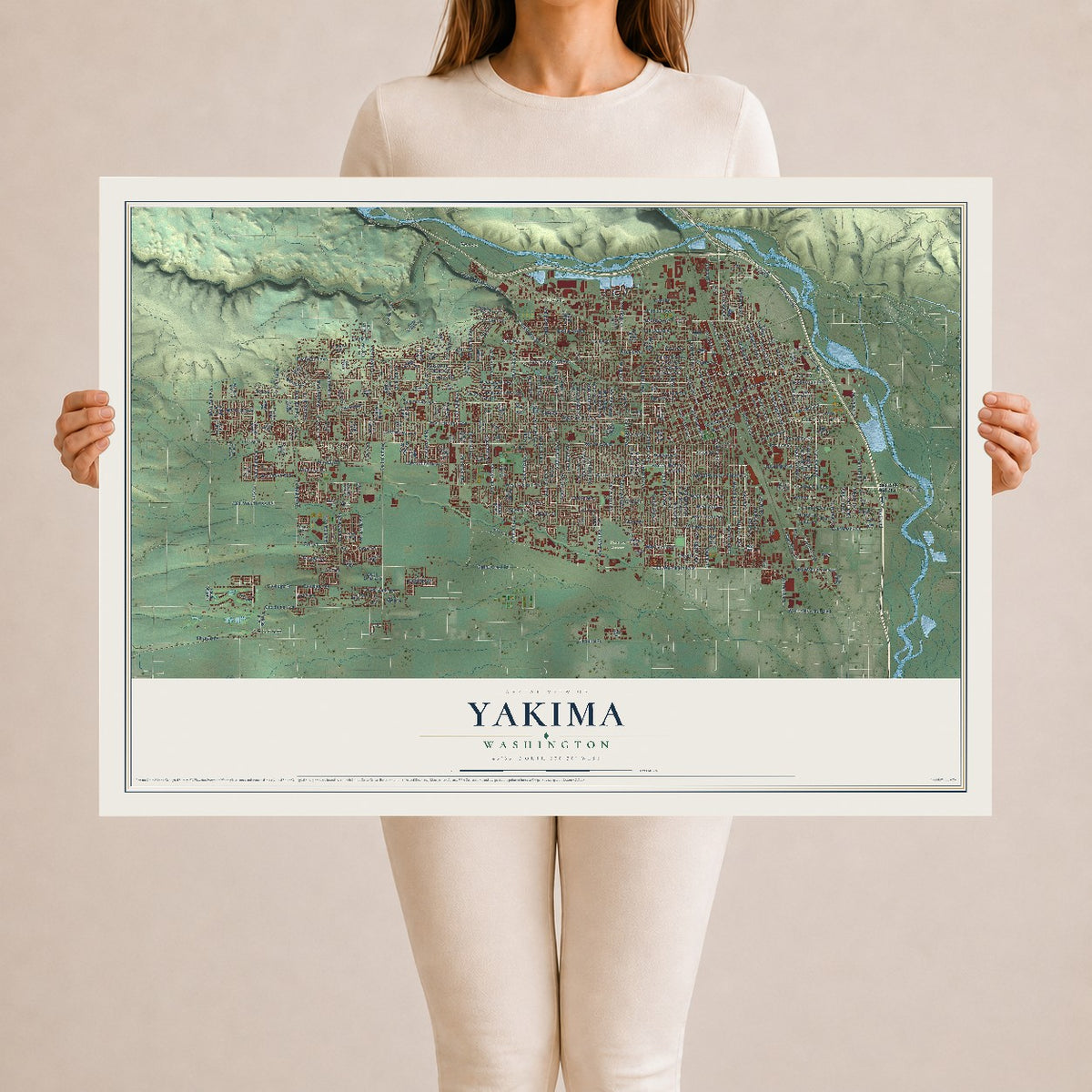 Map of Yakima, Washington, 24 x 36 inch unframed archival matte print