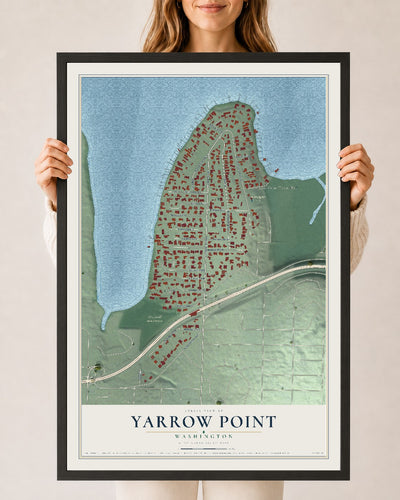 Map of Yarrow Point, Washington, 24 x 36 inch print in a black wood frame