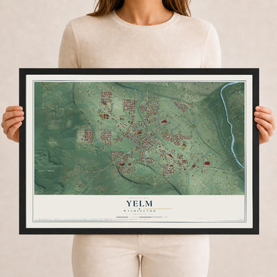 Map of Yelm, Washington, 12 x 18 inch print in a black wood frame