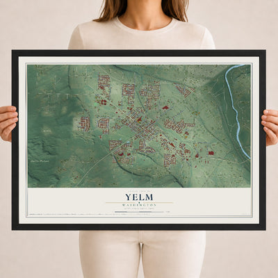 Map of Yelm, Washington, 18 x 24 inch print in a black wood frame