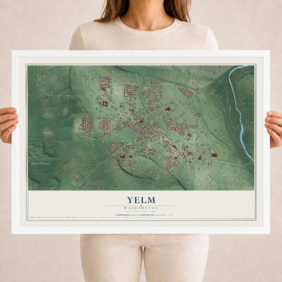 Map of Yelm, Washington, 18 x 24 inch print in a white wood frame