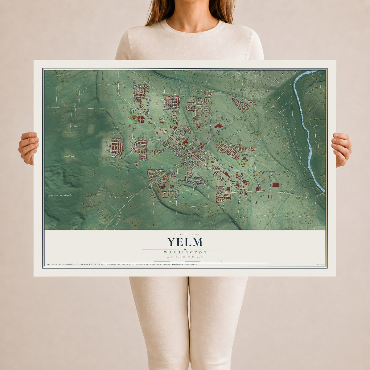 Map of Yelm, Washington, 24 x 36 inch unframed archival matte print
