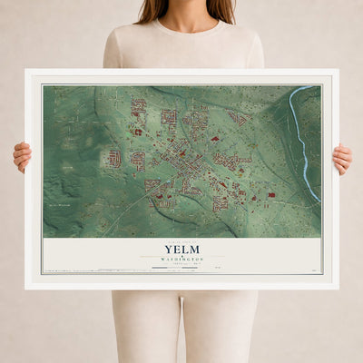Map of Yelm, Washington, 24 x 36 inch print in a white wood frame