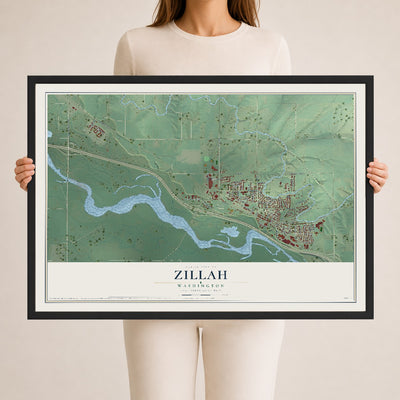 Map of Zillah, Washington, 24 x 36 inch print in a black wood frame