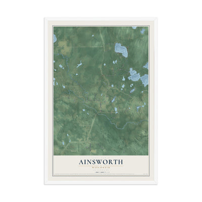 Map of Ainsworth, Wisconsin, 12 x 18 inch print in a white wood frame