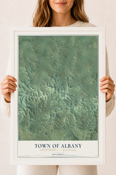 Map of the Town of Albany, Pepin County, Wisconsin, 18 x 24 inch print in a white wood frame