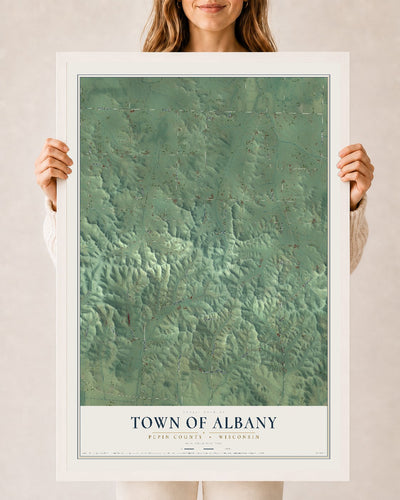 Map of the Town of Albany, Pepin County, Wisconsin, 24 x 36 inch print in a white wood frame