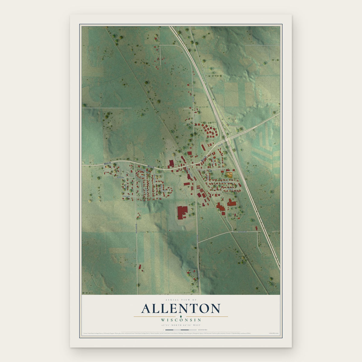 Allenton, Wisconsin map print, the full design