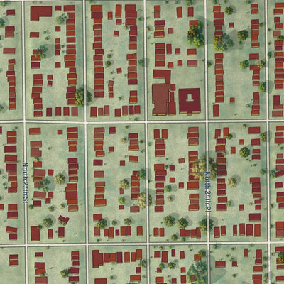Close-up of the map of Amani, Wisconsin print showing street and building detail