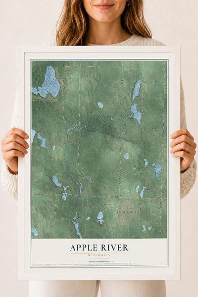 Map of Apple River, Wisconsin, 18 x 24 inch print in a white wood frame